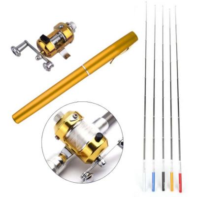 China Portable Pocket Mini Fishing Pole Pen Shape Telescopic Stainless Steel Folded Rod With Reel Wheel for sale