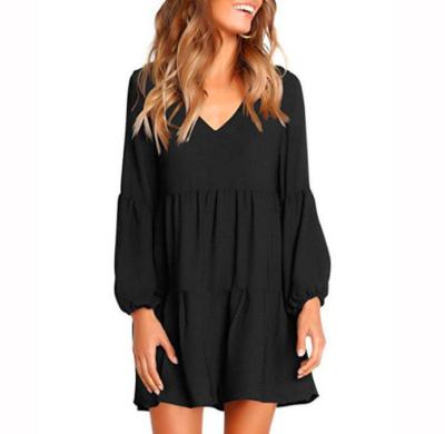 China Casual Women Summer Tunic Dress Anti-Static V-Neck Loosen Flow Relief Team Dresses for sale