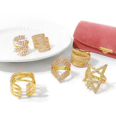 China Fashionable a variety of new styles geometric gold plated multilayer winding lines adjustable rings finger rings for women for sale