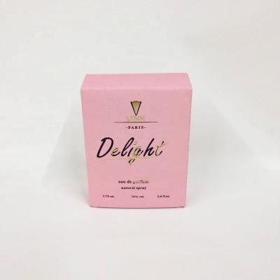 China Recyclable Custom Design Luxury Pink Texture Paper Effect Color Printing Perfume Packaging Box for sale