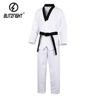 China High Quality 100% WTF Preshrunk Fabric Striped Taekwondo Uniform for sale