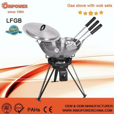 China Height Adjustable Outdoor Gas Burner With Two Leg Adjustable Carbon Steel Wok Kit CE Certificate for sale