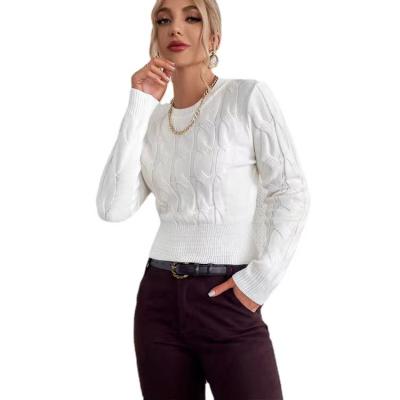 China Anti-Wrinkle European Winter Solid Color Bottoming Shirt Womens Cropped Crew Neck Long Sleeve Knitted Sweater for sale