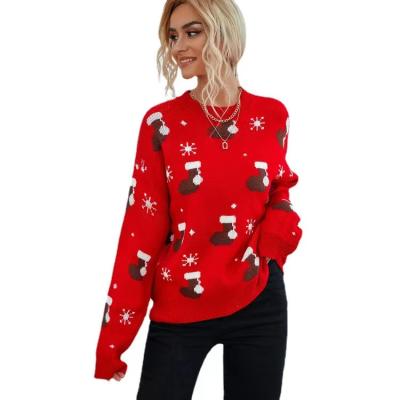 China High Quality Cute O-neck Long Sleeve Anti-wrinkle Christmas Pattern Loose Women Warm White Bentgrass Jumper Ugly Pullover Knitted Sweater for sale