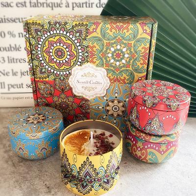 China 2023 Hot Sales Luxury Wholesale Luxury Gift Set Metal Aroma Tins Pot Candle Natural Soy Wax Scented Candles for sale