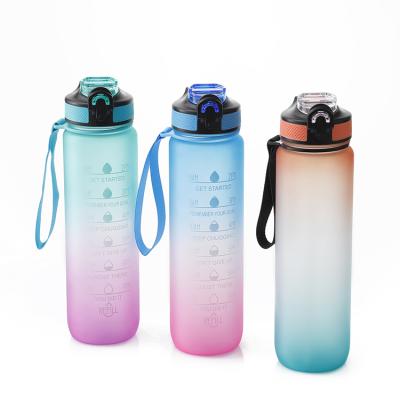 China Viable In Stock 1L Fitness Outdoor Sports Motivational Water Bottle With Time Marker And Straw Lids for sale