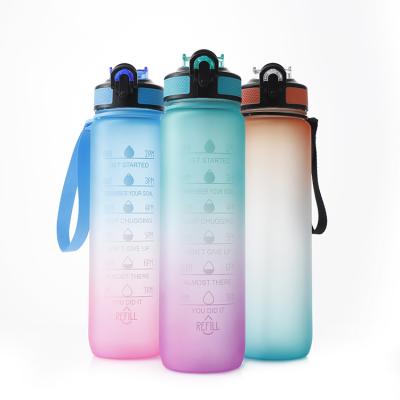 China New Arriving Sustainable Gradient Color 1000ml 32oz Transparent Plastic Drinking Bottles With Time Marking for sale