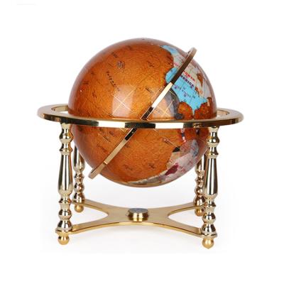 China Teaching and Decorating Pearl Ocean Table Top Gemstone World Globe with 4 Legs Gold Stand for Decoration for sale