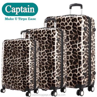 China Fashionable Leopard Print Shell 4 Wheel Spinner Luggage Trolley Case Suitcase Hard Business Travel for sale