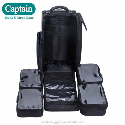 China Fashionable Wholesale Professional Nylon Trolley Bag Best Price Cosmetic Case With Multiple Clear Bags for sale