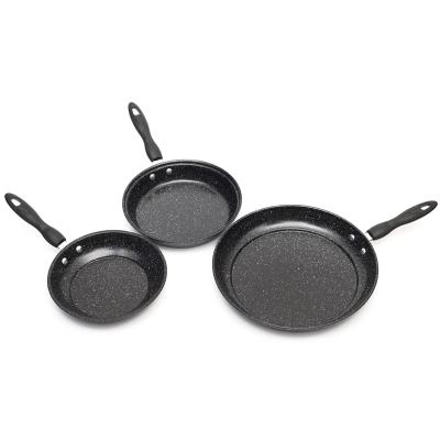 China Factory Stocked Sale Cheapest Price Carton-Steel 3pcs Frying Pan Set With Large Size Simple Style Widely Use Easy Cooking for sale