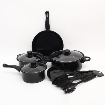 China Southeast Asian Stocked, Middle East Market Hot Selling Carbon Steel 13pcs Cookware Set With Nonstick Coating And Bakelite Handle for sale