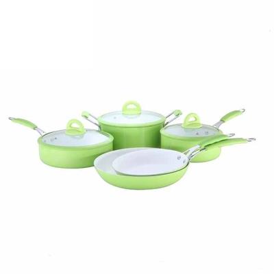 China Sweetcook brand sustainable environmental aluminum pressed cookware in green color with white ceramic coating for sale