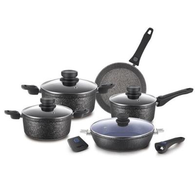 China Sustainable New Design Granite Coating 9pcs Forged Kitchenware With Knockdown Accessories/Cookware Set/Cookware/Household Items for sale