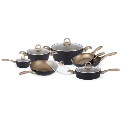 China 13pcs Sustainable International Standard Aluminum Forged Multifunctional Copper Cookware With Wok/Pan/Pot Combination for sale