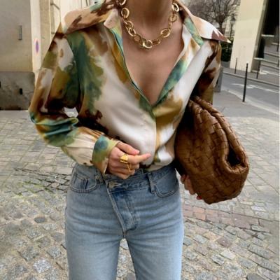 China New design spring and autumn temperament sense ink style commuter chic long-sleeved shirt anti-pilling for sale