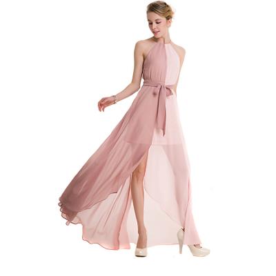 China Summer and autumn women's haute couture long color-matching chiffon color-matching halter anti-static dress for party for sale