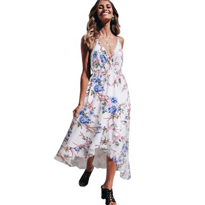 China 2021 New Summer High Fashion Hot Selling Floral Printing Sling Long Anti-Static Elegant Casual Dresses for sale