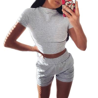 China New Simple Solid Color Summer Women's Cotton Waist T-shirt Shorts Sports Suit QUICK DRY Top for sale