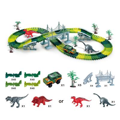 China Hot Selling DIY Various Tracks Assemble 192 PCS Electric Dinosaur Rail Car Slot Car Slot Toys Flexible Race Tracks For Kids for sale