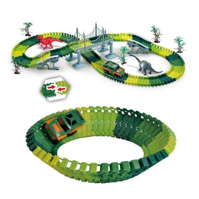 China Hot Selling Popular Various Tracks Dinosaur Track Toys Flexible DIY Track Set Miniature Race Car Racing Tracks With Electric Car For Kids 192 PCS for sale