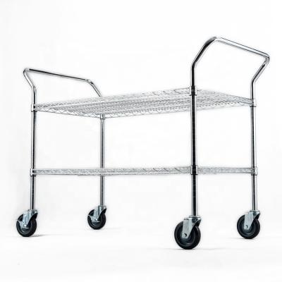 China Sustainable 3 Tier Chrome Plated Stainless Steel Trolley Wire Mesh Rack With Wheels for sale