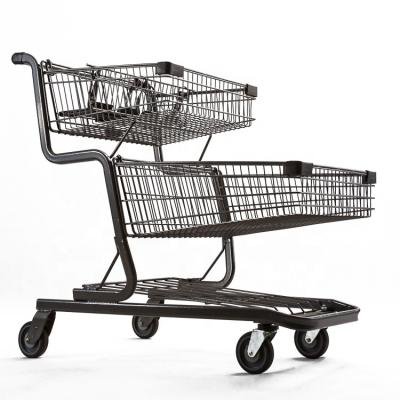 China Well Designed Unfolding Basket Double Layers Supermarket Shopping Trolley for sale