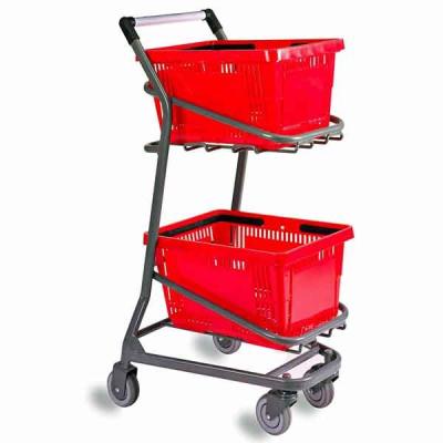 China Durable Double Layer Unfolding Supermarket Shopping Trolley Durable Shopping Trolley for sale