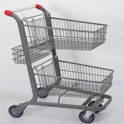 China Large Durable 2 Tier Shopping Basket Trolley Art For Shopping for sale