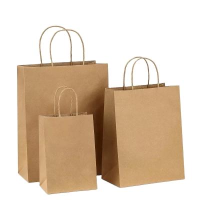 China Safety 100% Recyclable Eco-Friendly Reinforced Craft Paper Handle Bags, Custom Printed Logo Solid Durable Bottom Brown Kraft Paper Bag. for sale