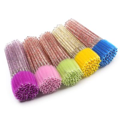 China Cheap Eyelash Extension Pink Glitter Crystal Makeup Holder Eye Shadow Spoolie Lash Wand Diamond Edge Brush Key Chain for sale