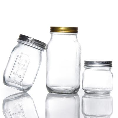 China Custom Design 8 Oz 16 Oz Food Storage Container Glass Mason Jar with Lids for sale