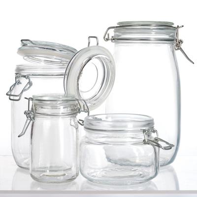 China High Quality Empty Food Glass Jar With Clamp Lids For Candy Sugar Cookie Snack for sale