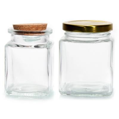 China Empty Hexagon Storage Jar Glass kitchen Container with Metal Lids for sale