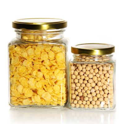 China Top Grade Square 180 Ml 280 Ml 380 Ml 500 Ml 730 Ml Glass Storage Jar With Tin Plate Lid for sale