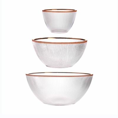 China ODM cristal transparente de vidrio de frutas cuencos de comedor con borde de oro en venta