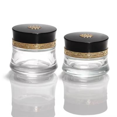 China Cosmetics Face Cream Glass Jar 50ml And Glass Packaging Round Frosted Glass Bottle Quality Customized 5g 10g 15g for sale