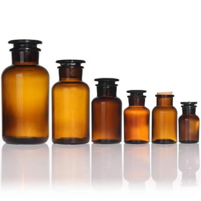 China Amber 250ml Reagent Bottle Brown Glass Jars Wide Mouth With Stopper for sale