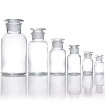 China 60ml 250ml 500ml Round Clear Wide Mouth Reagent Glass Bottle With Lids for sale