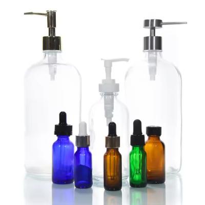 China 120Ml 250Ml 500Ml Empty Clear Glass Cosmetic Lotion Boston Round Spray Bottle for sale