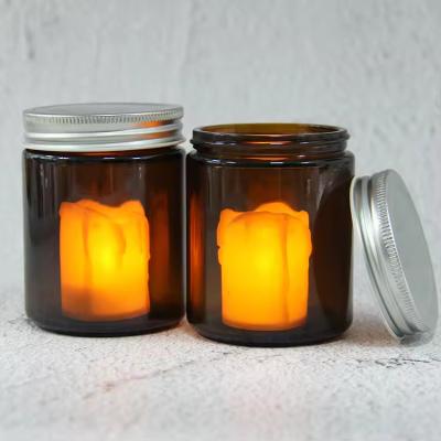 China 8oz Wide Mouth Amber Straight Side Round Glass Candle Jar With Lids for sale