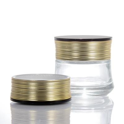 China Glass Cream Jar New Design White Clear Compartments Platinum Lid Glass Jar Cream Luxury for sale