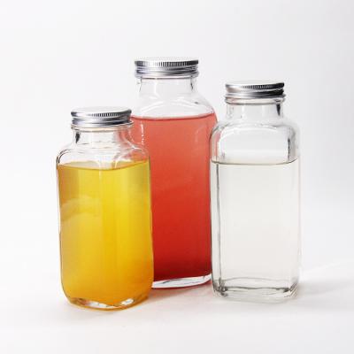 China 250ml 500ml Fancy Empty Glass Clear Juice Milk Bottle With Screw Cap for sale