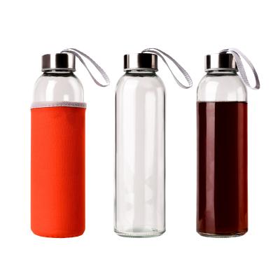 China 350ml 500ml Round Sports High Borosilicate Glass Water Bottle With Silicone Sleeve for sale