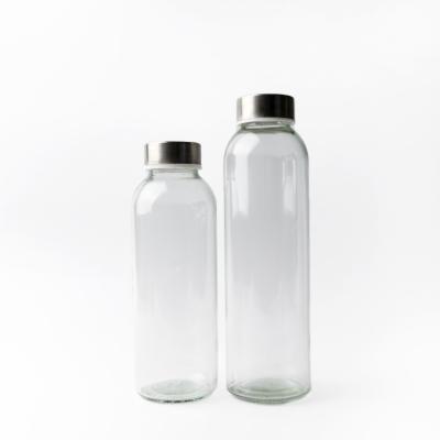 China Personalized Custom 350Ml 500Ml 16Oz Transparent Glass Water Bottle With Stainless Steel Lid for sale