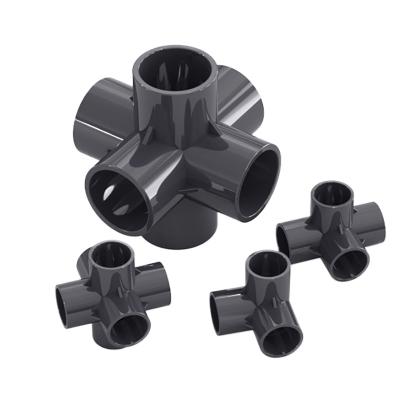 China Three-dimensional three-way dark gray shelf thickened plastic fittings water supply or furniture fittings PVC pipe fittings for sale