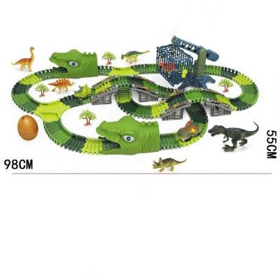 China 2022 New Design 277 Pcs Material Eco-friendly Multiple Scenarios Diy Assembled Dinosaur Track Car Toy For Kids for sale