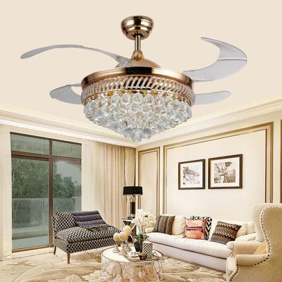 China Luxury Crystal Ceiling Fan Light 3pcs Remote Control Invisible Modern ABS Designer Fan Blades Chandelier Fan for sale