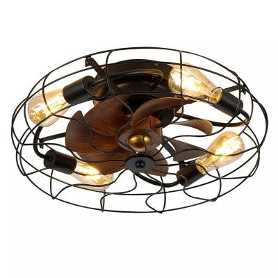 China Retro Modern Industrial Caged Ceiling Fan With Light 3 Color Changes Smart Bedroom Kitchen Remote Control Bar for sale