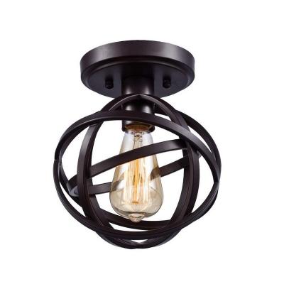 China Outdoor Mounted Vintage Led Metal Ceiling Lights Black Semi-flux Mount Basket Cage Led Indoor Ceiling Lamp for sale